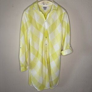 Chico’s Linen Shirt Dress Yellow No Iron Tab Sleeves Women’s XL-16 (Chico’s 3)